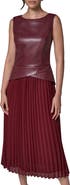 Donna Karan New York Faux Leather & Pleated Dress