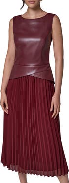 Donna Karan New York Faux Leather & Pleated Dress