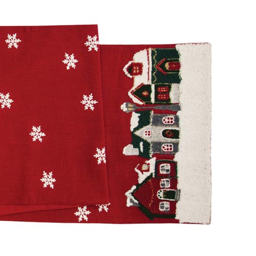 C & F Home C&f Home Christmas Village Table Runner 14" X 72" In Red