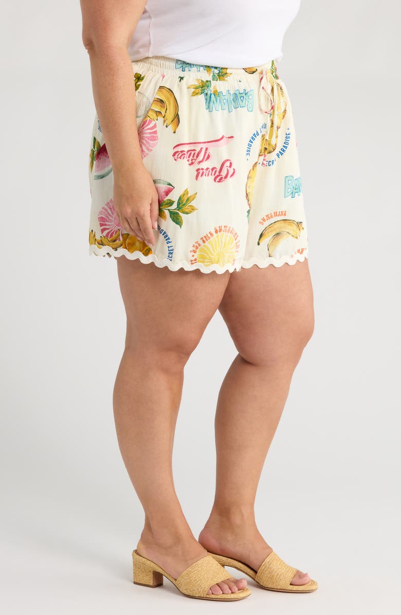 SUGARLIPS Zio Paradise Print Drawstring Shorts, Alternate, color, Ivory/ Multi