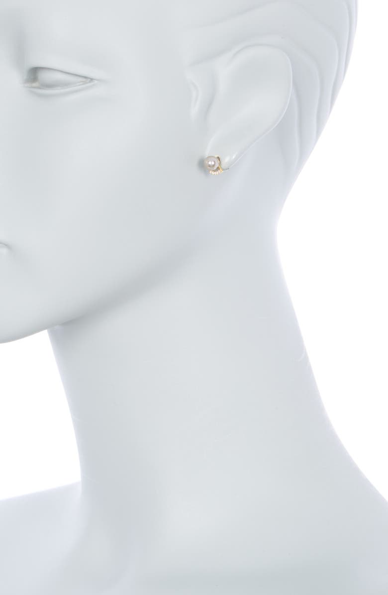 PAIGE NOVICK 14K Yellow Gold Vermeil Pearl & White CZ Pave Stud Earrings, Alternate, color,