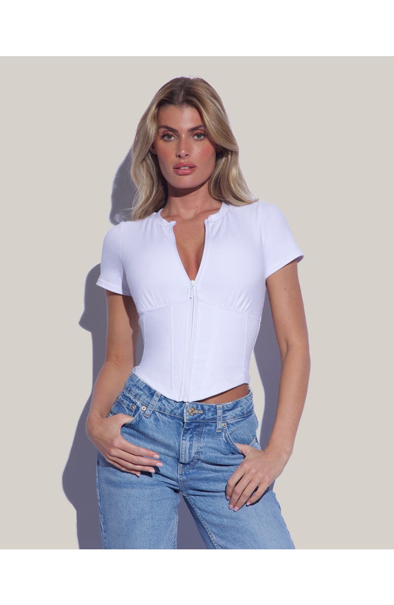 TA3 Mega Sculpting Zip-Front Short Sleeve Top, Main, color, White