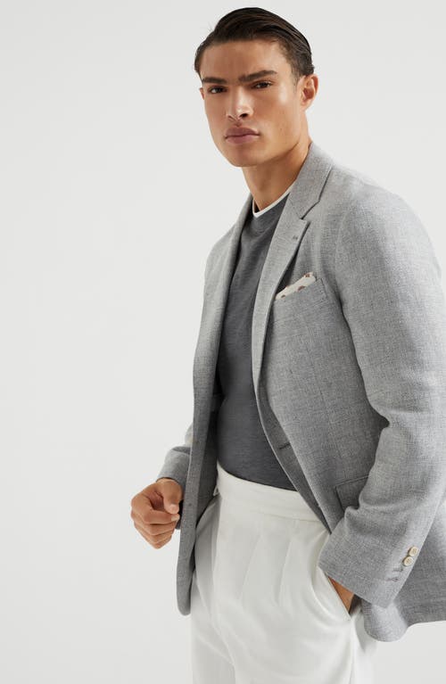 Brunello Cucinelli Grey Melange Wool And Silk Blend Blazer In Grey