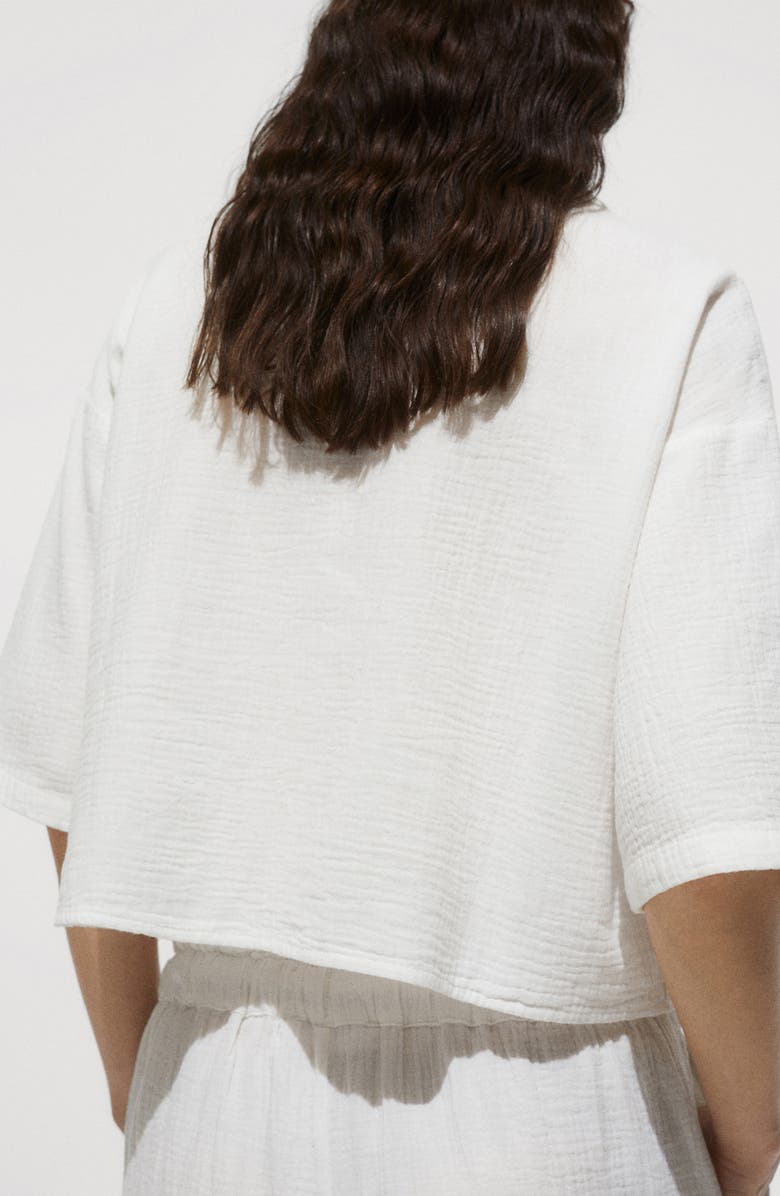 MANGO Boxy Elbow Sleeve Cotton Gauze Camp Shirt, Alternate, color, 