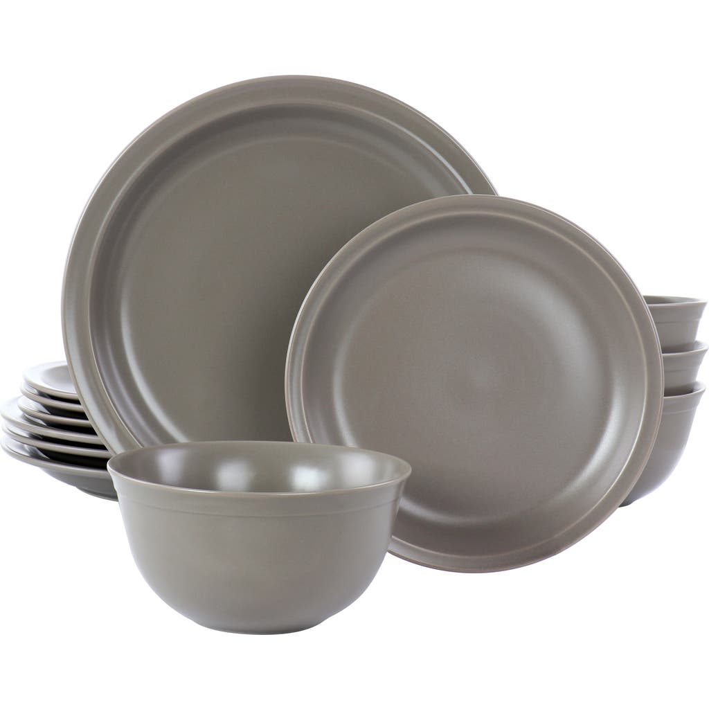 Gibson Home Siam 12 Piece Round Stoneware Dinnerware Set In Gray