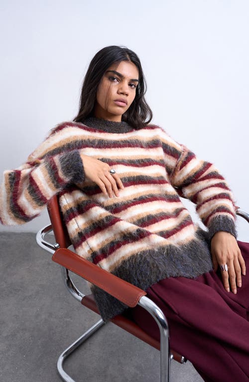 Topshop Fluffy Stripe Crewneck Sweater In Multi