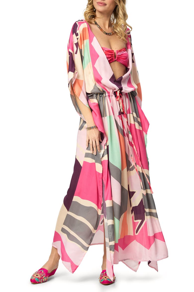 Abstract Geometric Keyhole Caftan, Main, color, PINK COMBO