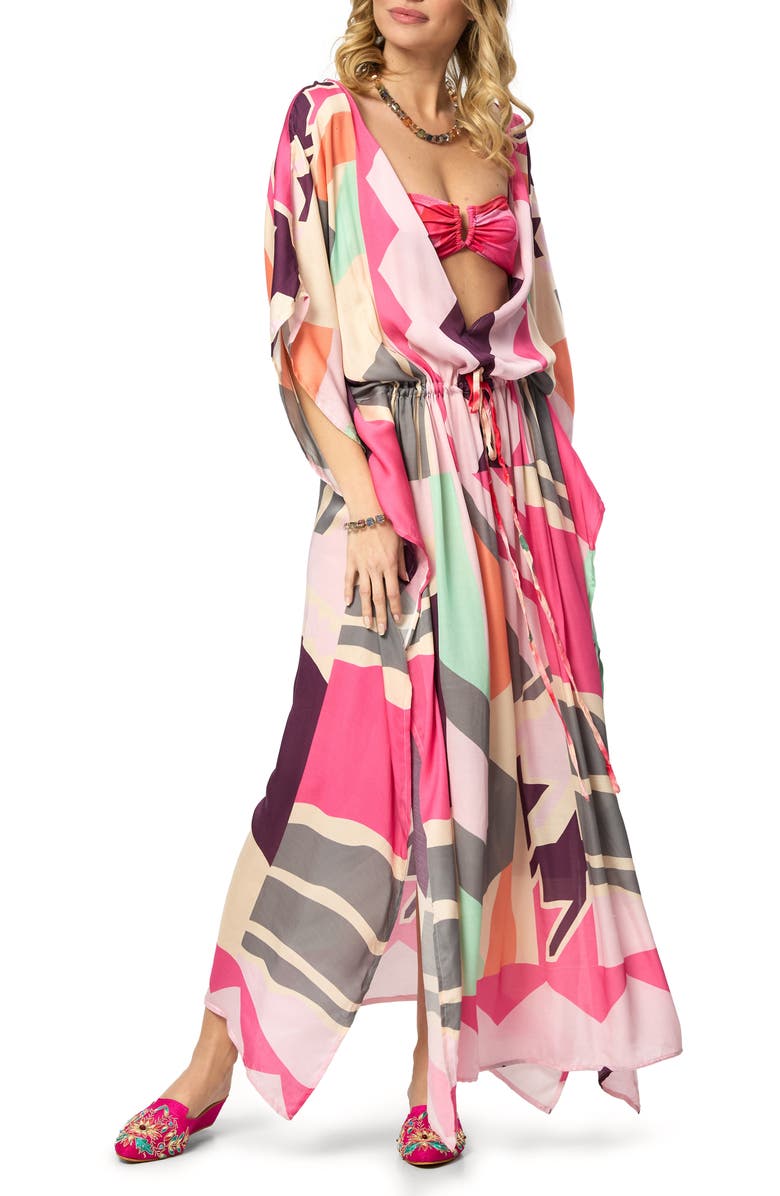 SAACHI Abstract Geometric Keyhole Caftan, Main, color, Pink Combo