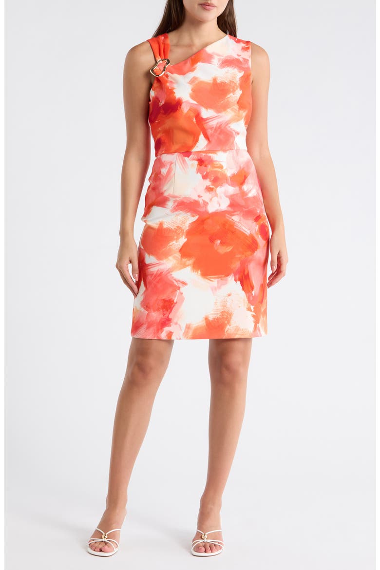 Floral Asymmetric Neck A-Line Dress, Main, color, ORANGE MULTI