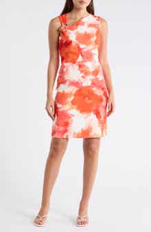 Julia Jordan Floral Asymmetric Neck A-Line Dress