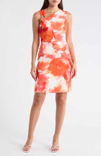Julia Jordan Floral Asymmetric Neck A-Line Dress