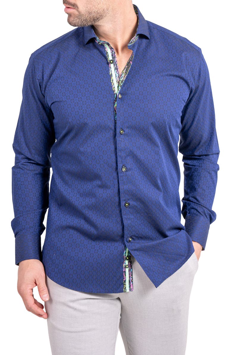 Maceoo Einstein Ascension0083 Blue Tonal Diamond Cotton Button-Up Shirt, Alternate, color, Blue
