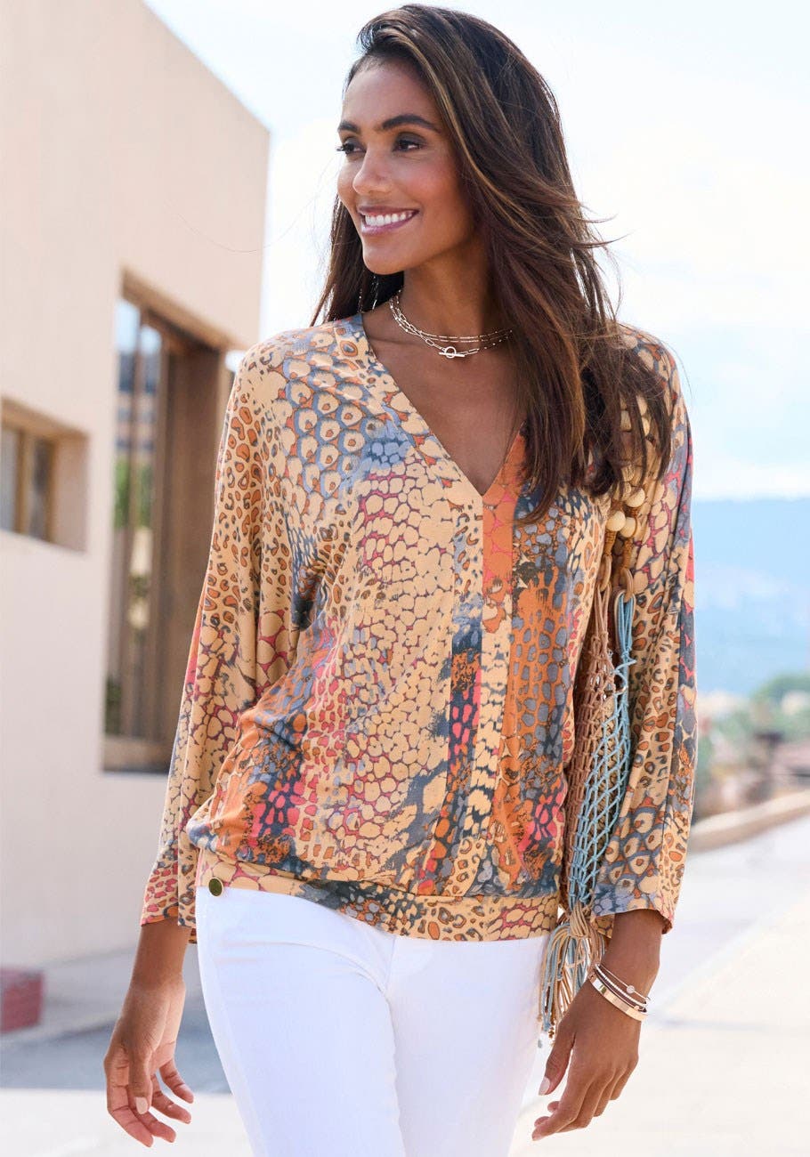 LASCANA Printed Long Sleeve Top (Women) | Nordstrom