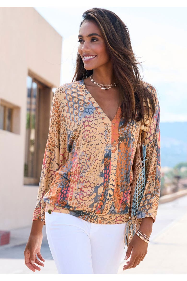 Printed Long Sleeve Top, Alternate, color, Orange Multi