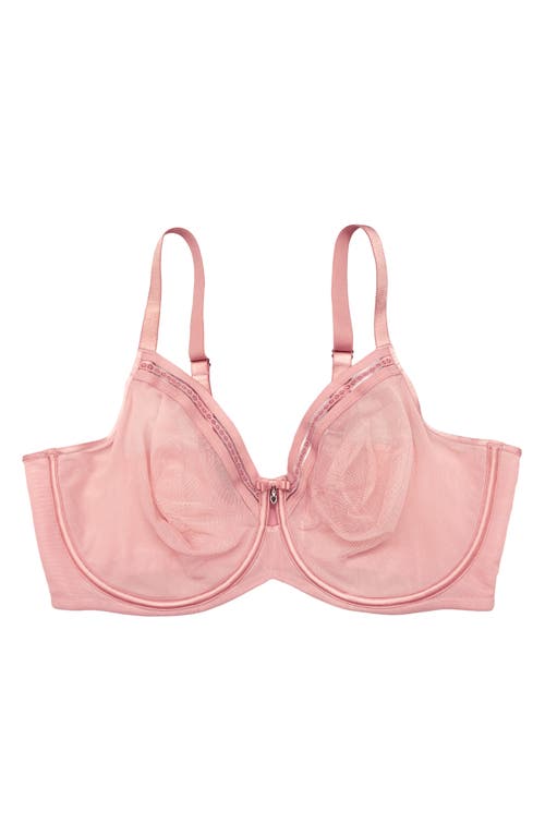 Curvy Couture Sheer Mesh Underwire Unlined Bra In Pink