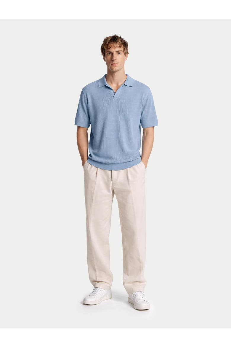 Open Collar Cashmere Silk Polo Shirt, Alternate, color, celestial blue