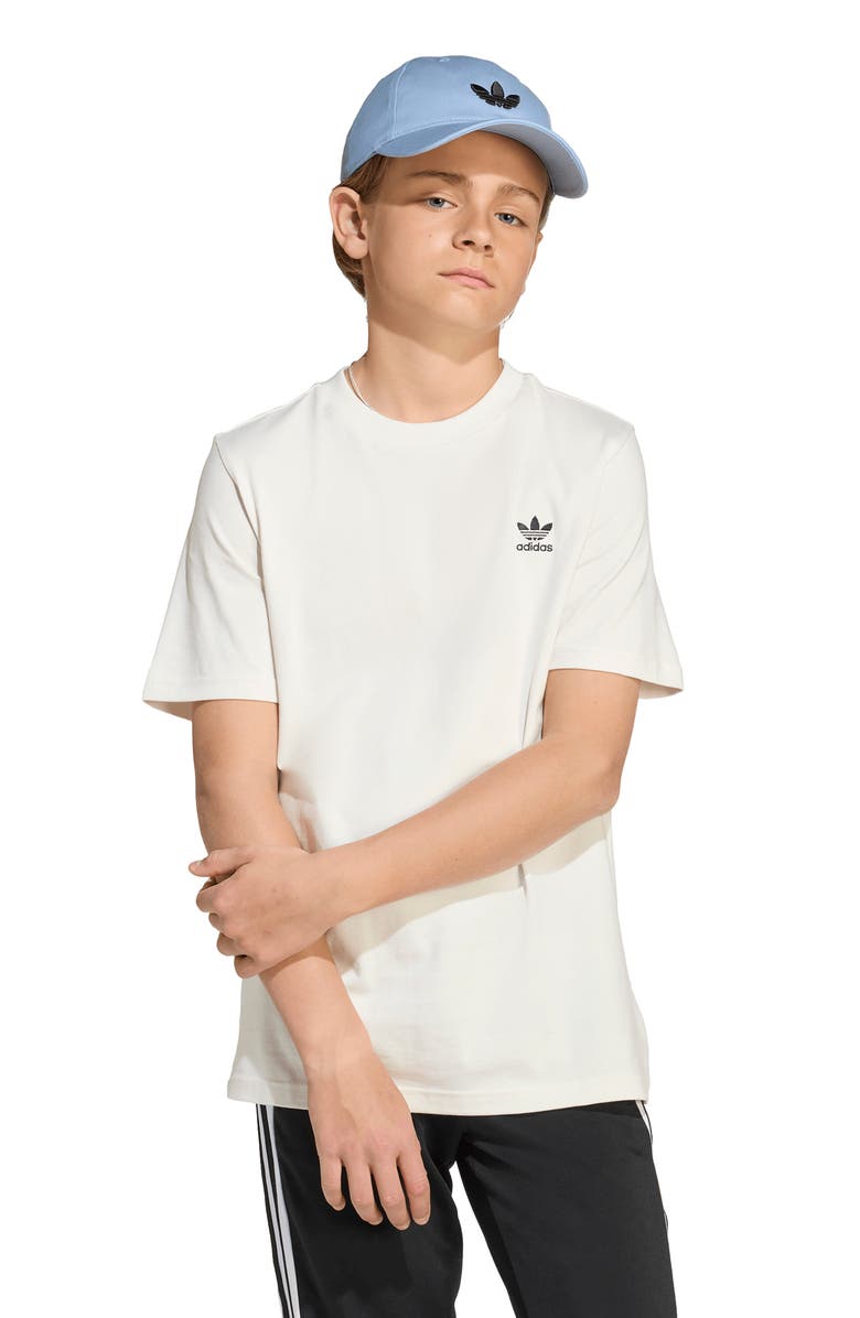 adidas Originals Kids' Essentials Embroidered Trefoil Logo Cotton T-Shirt, Alternate, color, Cloud White
