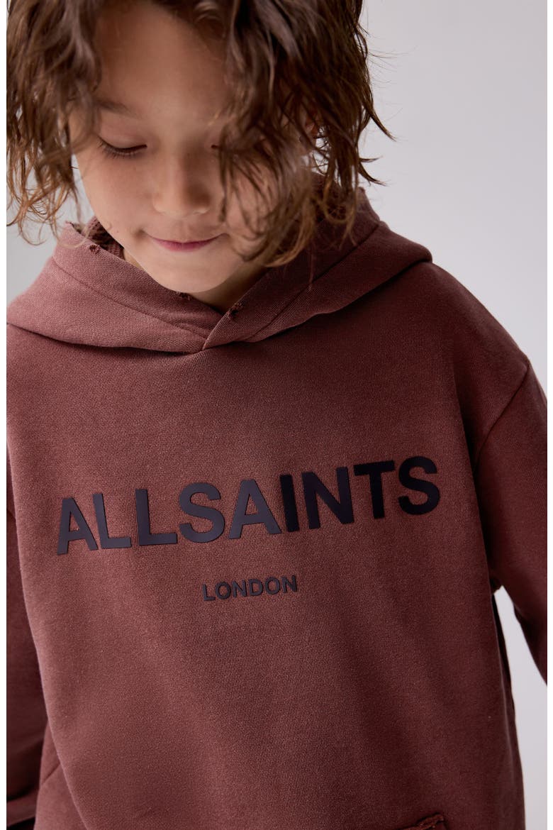 Kids' Distressed Oversize Logo Split Hoodie, Alternate, color, BROWN