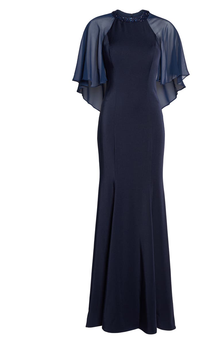 La Femme Illusion Cape Trumpet Gown, Alternate, color,