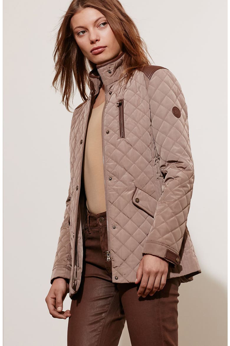 Diamond Quilted Jacket with Faux Leather Trim, Alternate, color, BRIDLE