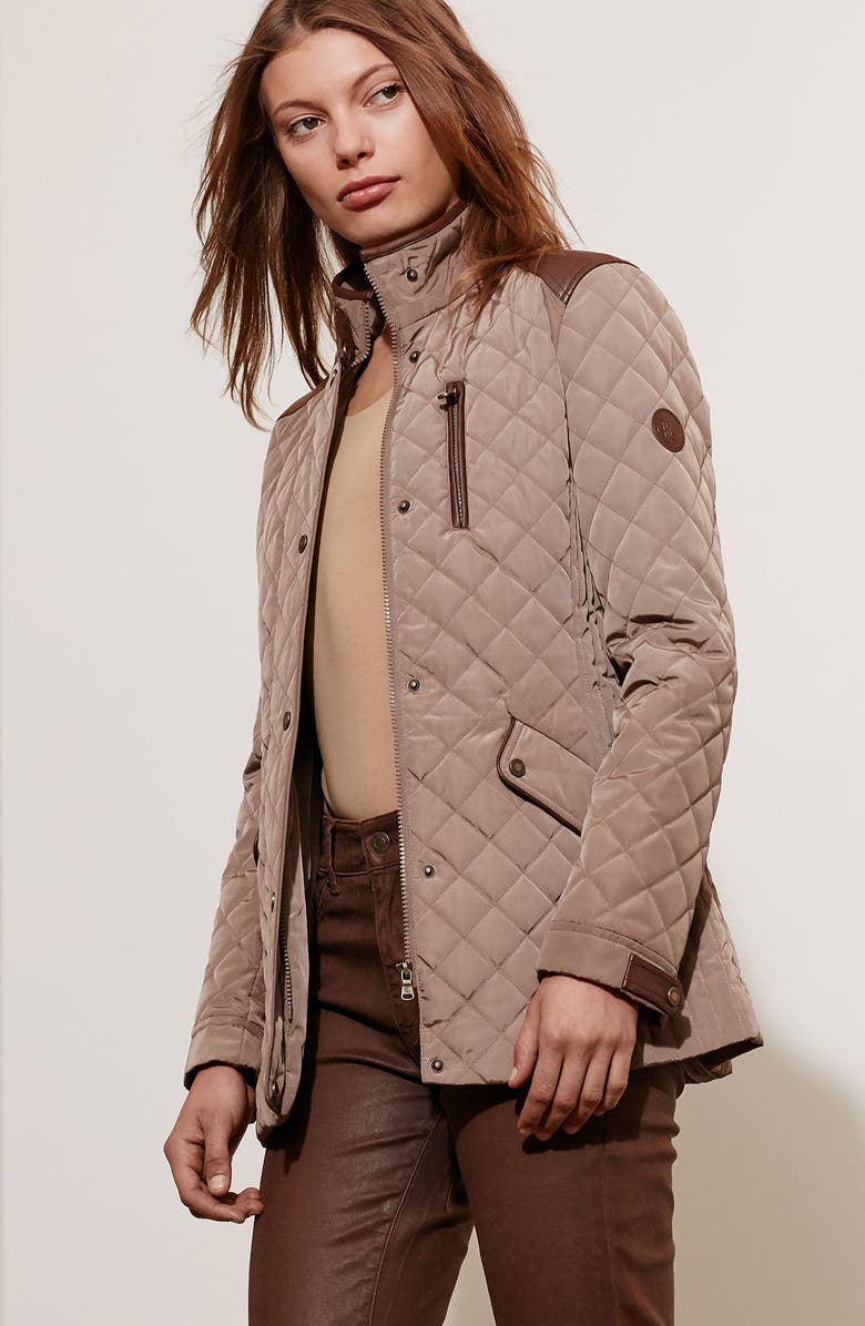 Lauren Ralph Lauren Diamond Quilted Jacket with Faux Leather Trim, Alternate, color,
