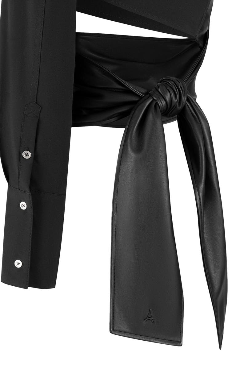 Manière De Voir Coralie One Sleeve Leather Wrap Top, Alternate, color, Black