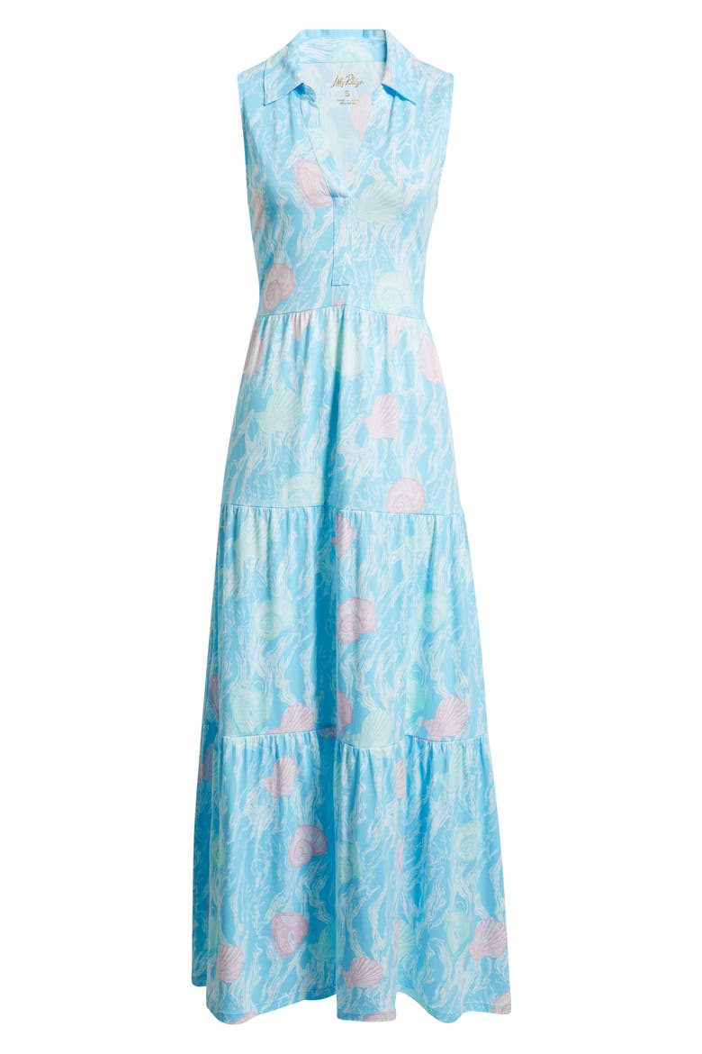 Riegan Print Sleeveless Tiered Maxi Dress, Alternate, color, CAPRI BLUE SHELDEN