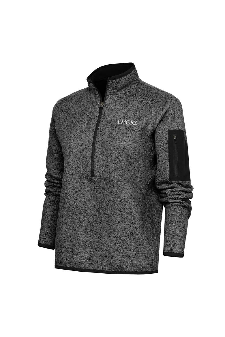 Women's Antigua Heather Black Emory Eagles Fortune Half-Zip Pullover Top, Main, color, Heather Black