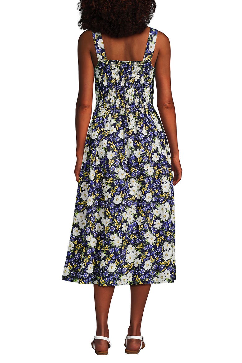Poplin Smocked Bodice Midi Dress, Alternate, color, Deep Sea Spring Floral