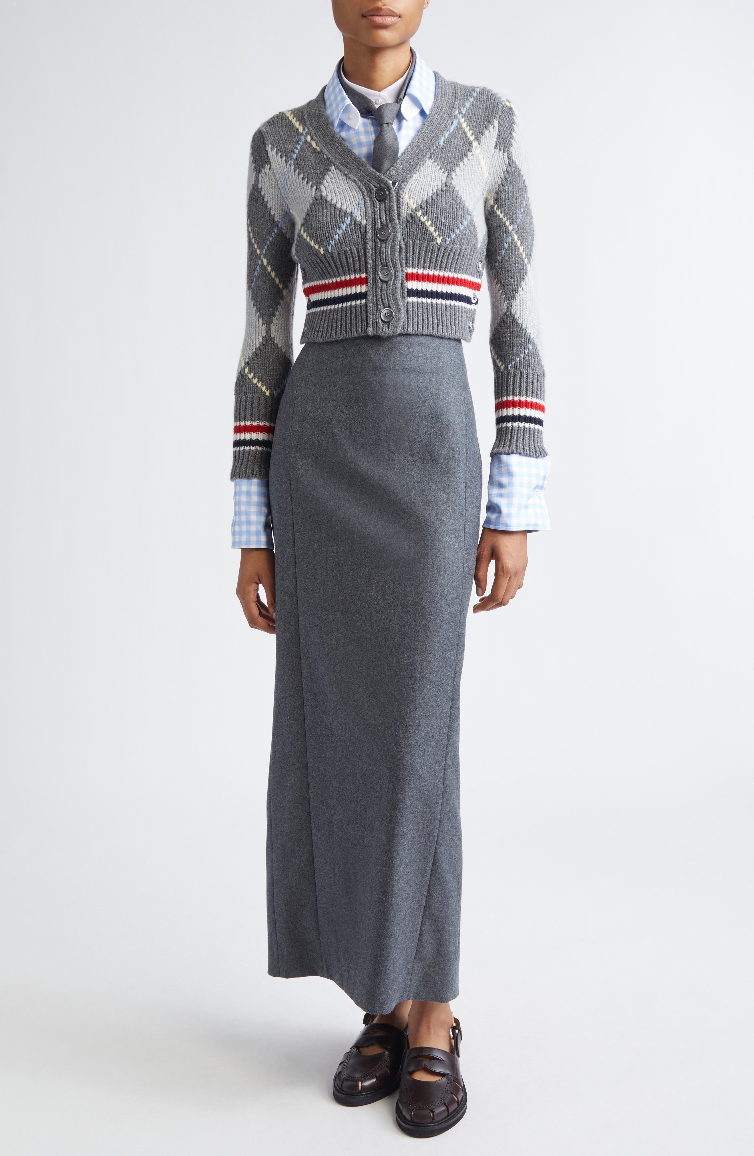 Argyle Intarsia Shrunken Virgin Wool Blend Cardigan - image 2