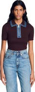 SANDRO Knit polo sweater with denim collar