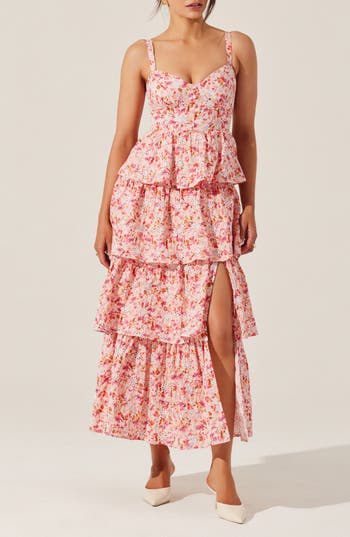 Astr The Label Midsummer Floral Tiered Cotton Maxi Dress In Multi