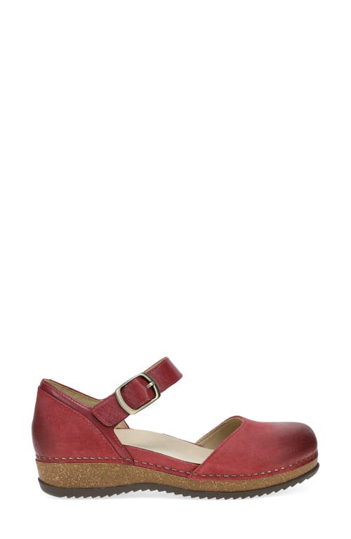 Dansko Mae Ankle Strap Platform Clog In Red Burnished Suede