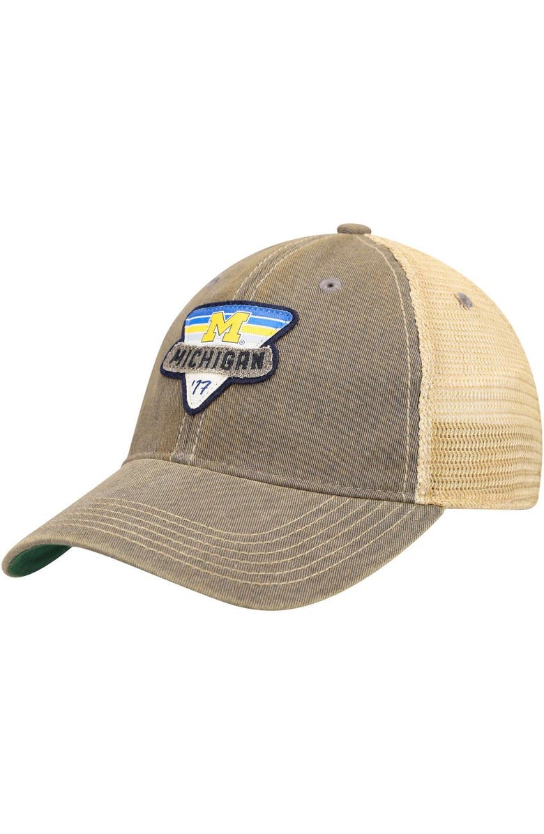 LEGACY ATHLETIC Men's Gray Michigan Wolverines Legacy Point Old Favorite Trucker Snapback Hat, Main, color, Gray
