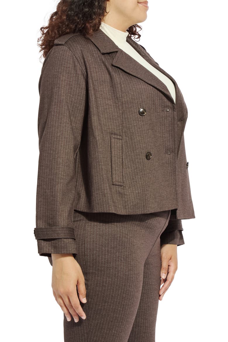 Thora Hairline Striped Cropped Double Breasted Ponte Blazer, Alternate, color, HAIRLINE STRIPE