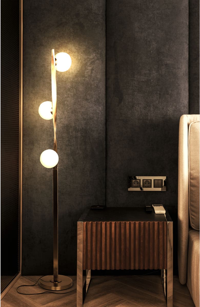 Brightech Nola 60" Dimmable LED Twisted Modern Floor Lamp with Glazed Glass Globes, Alternate, color, 