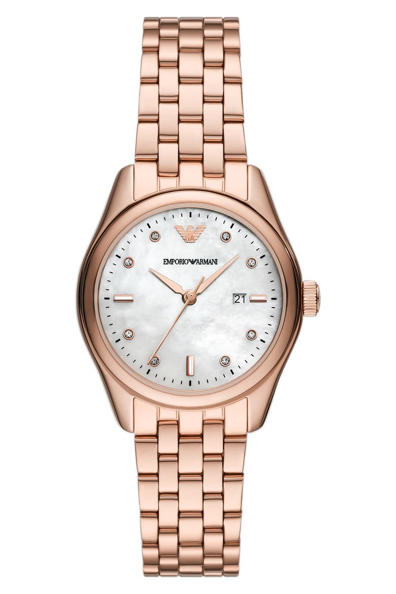 Three-Hand Date Bracelet Watch, Main, color, ROSE GOLD