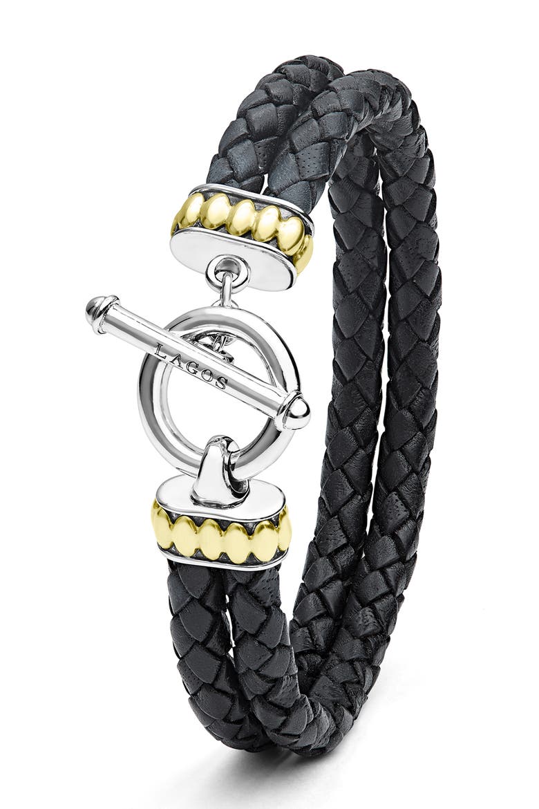 Men's Anthem Double Leather Bracelet, Alternate, color, BLACK