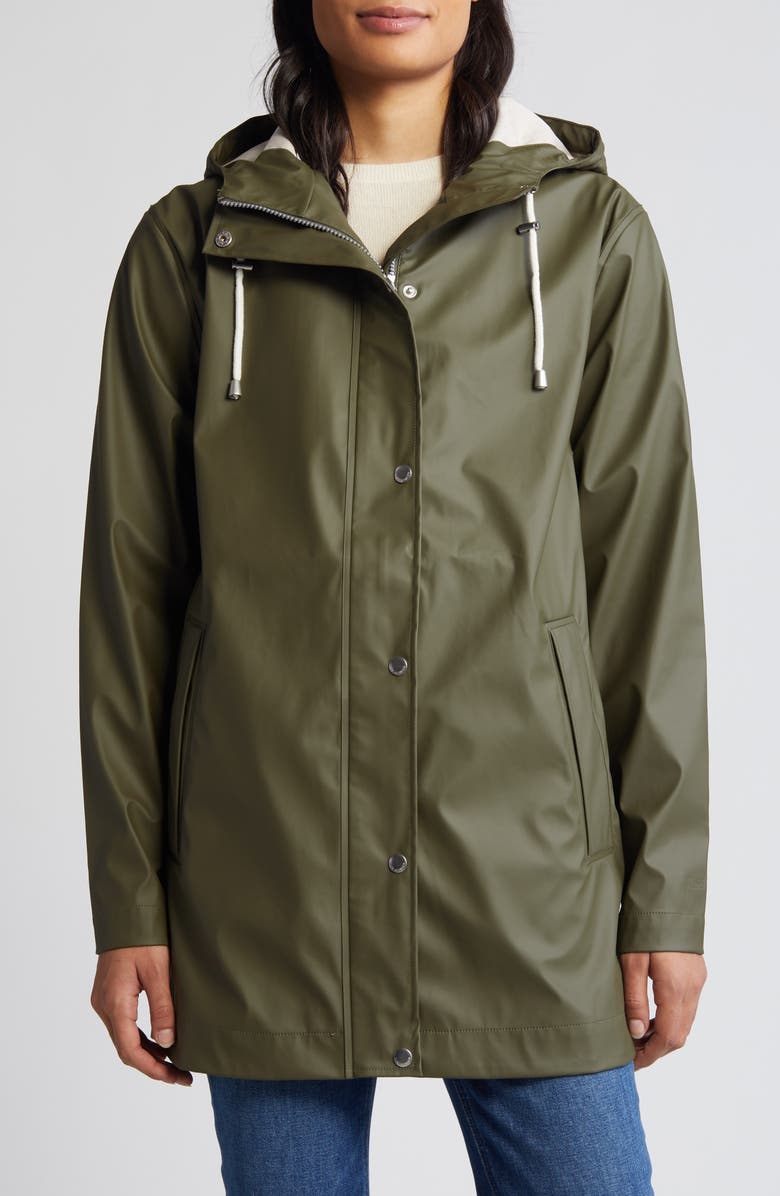 Ilse Jacobsen Hooded Waterproof Rain Jacket, Main, color, Army