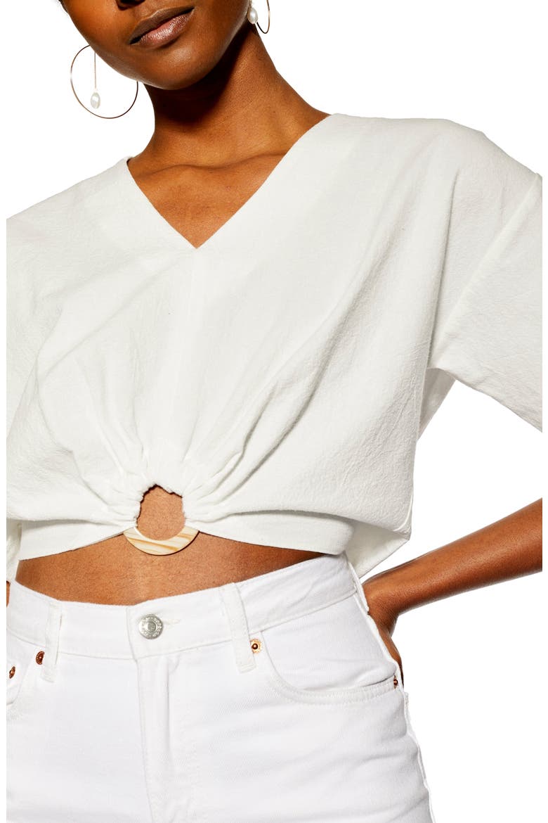 Laundered Buckle Detail Crop Blouse, Alternate, color, IVORY