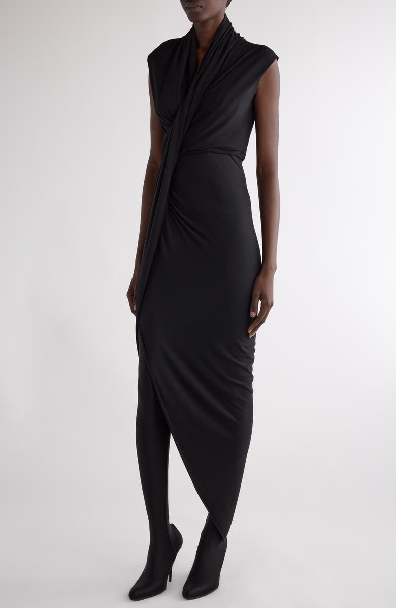 Balenciaga Draped Asymmetric Crepe Jersey Dress, Alternate, color, 