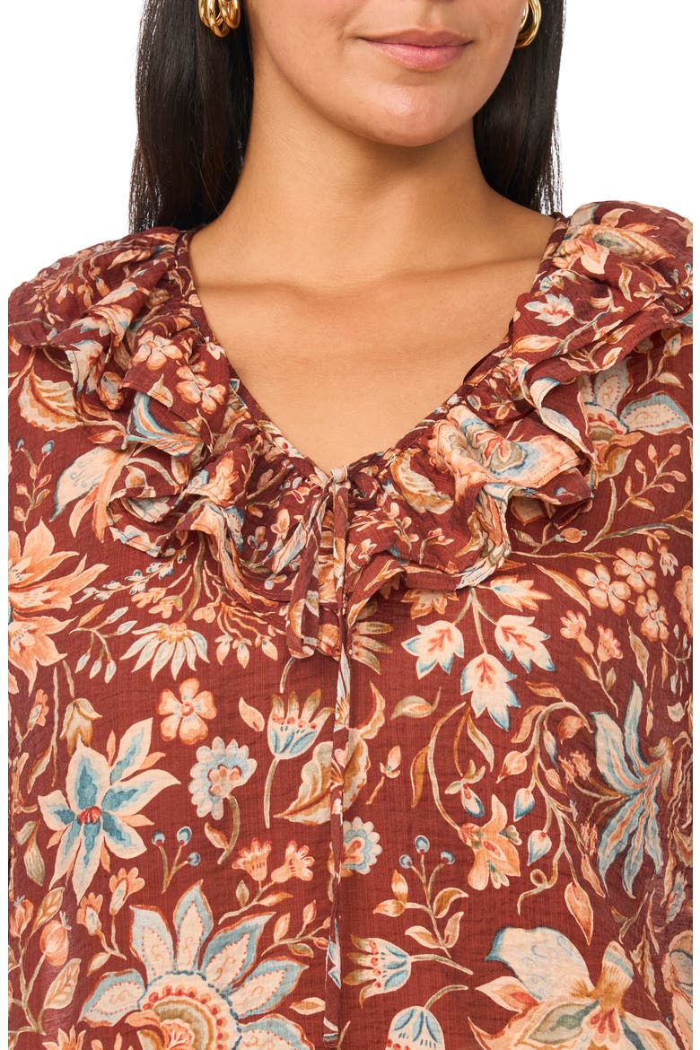 Ruffle V-Neck Top, Alternate, color, RUSSET BROWN