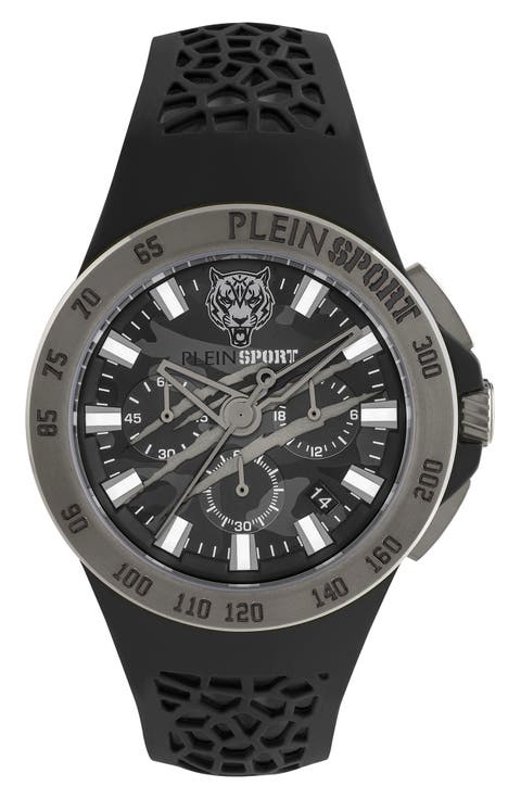 Camo Dial Three-Hand Quartz Silicone Strap Watch, 43mm