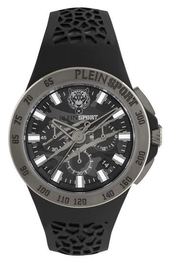 Philipp Plein Sport Camo Dial Three-hand Quartz Silicone Strap Watch, 43mm In Black