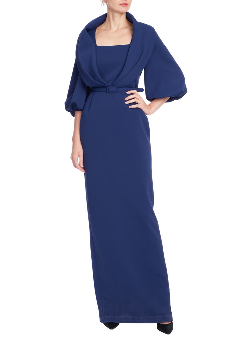 Puff Sleeve Gown with Belt, Main, color, ADMIRAL