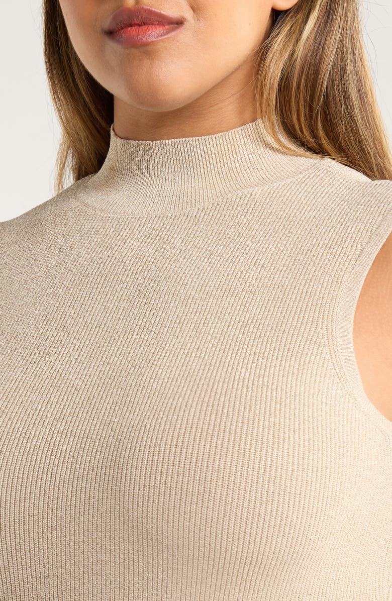 Tahari ASL Metallic Mock Neck Sleeveless Sweater, Alternate, color, Champagne
