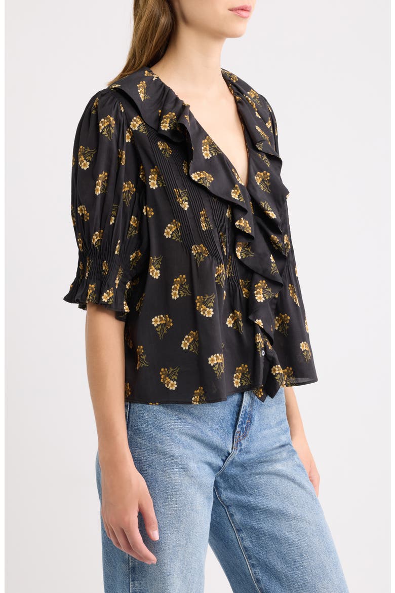 Henri Ruffle V-Neck Top, Alternate, color, BUTTERCUP BOUQUET