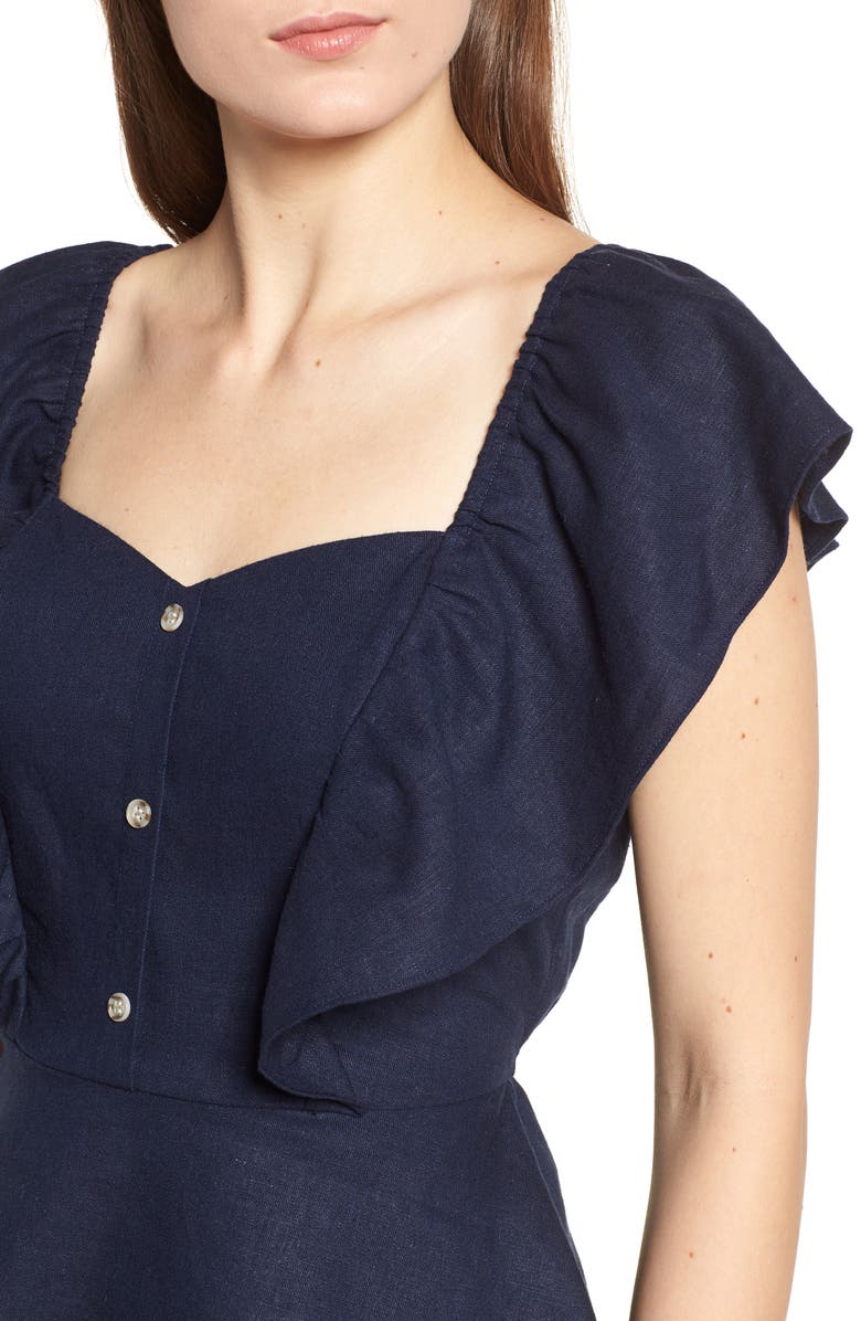 BP. Flutter Sleeve Peplum Linen Blend Top, Alternate, color, 