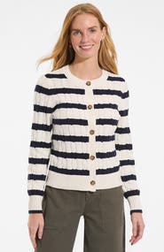 Lands' End Drifter Classic Cable Crew Neck Cardigan Sweater