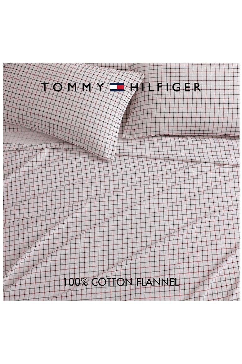 Tompkins Windowpane Cotton Flannel Sheet Set, Alternate, color, WHITE/ MEDIUM RED/ NAVY BLUE